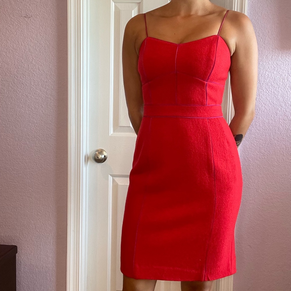 Banana Republic orange red dress with pink trim Wool Spaghetti straps